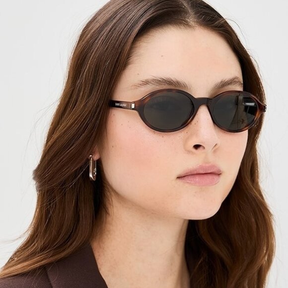 BRAND NEW Saint Laurent SL751 JEANNE 003 Dark Havana Grey Oval Unisex Sunglasses - Picture 1 of 13
